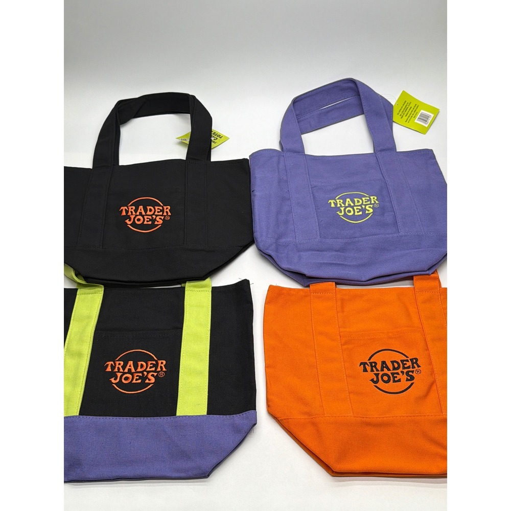 Trader Joe's Trick or Treat Canvas Tote Bag Mini Reusable Shopper Set of 4 NEW